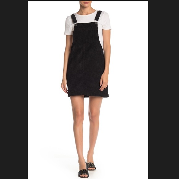 corduroy pinafore dress black